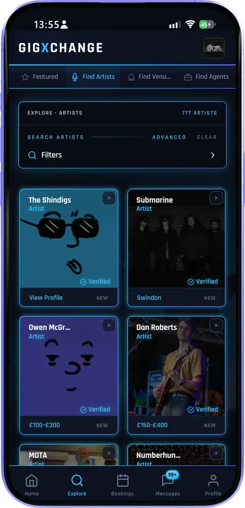Explore — discover artists, venues & open gigs