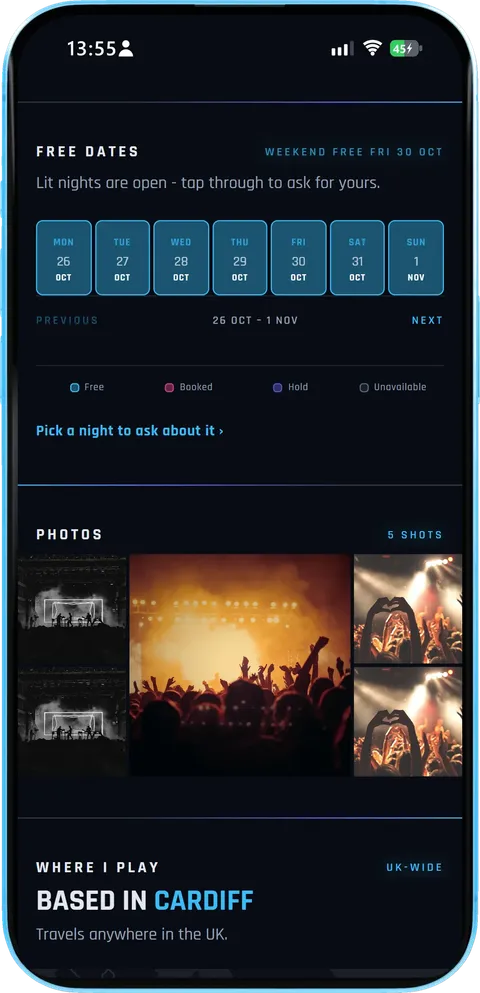 Free dates - the live calendar, then the photos