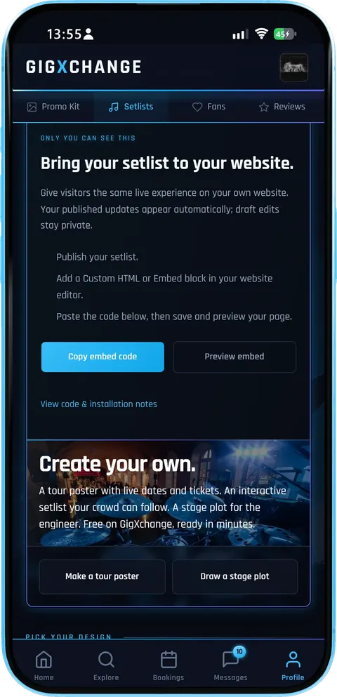 Bring your setlist to your website