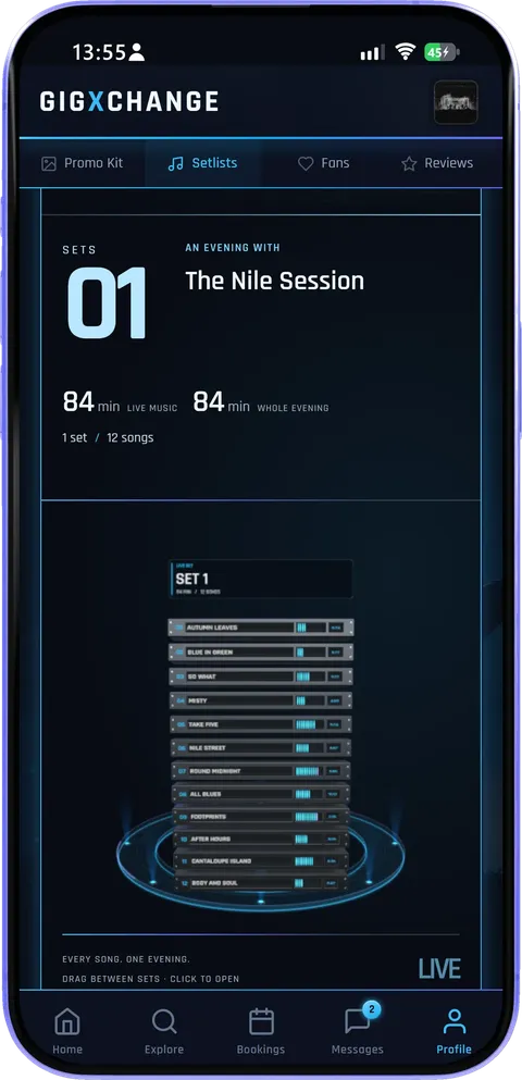 Setlists — build and share your set in seconds