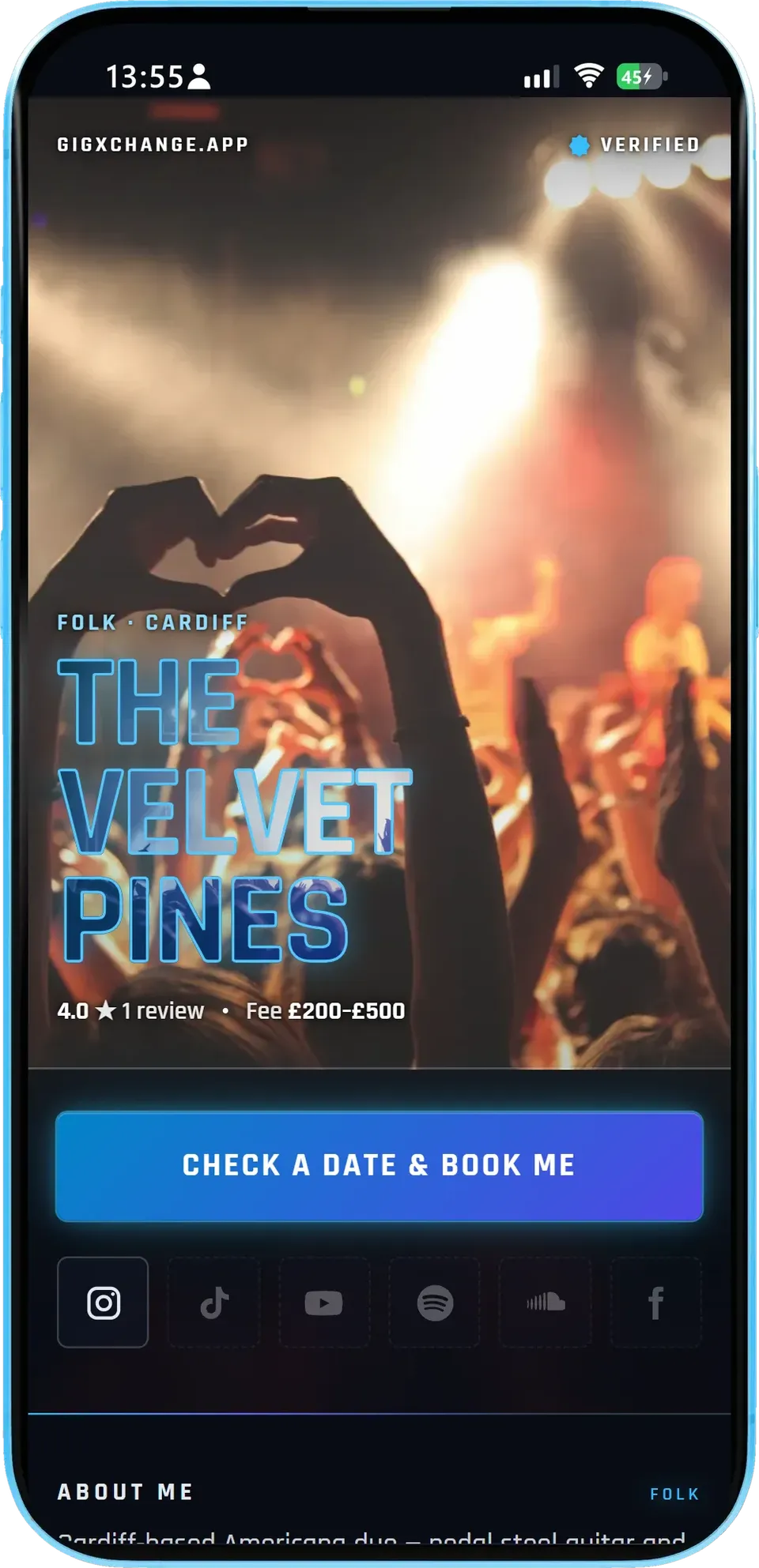 The top of the page - name, rating, fee and the booking button