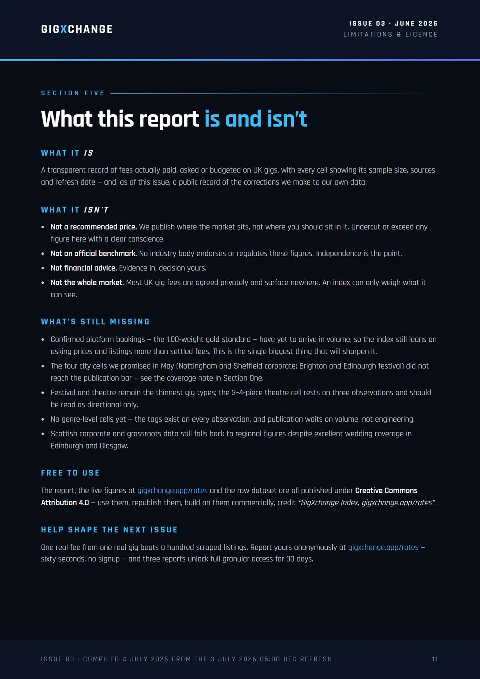 What this report is and isn't — limitations and licence