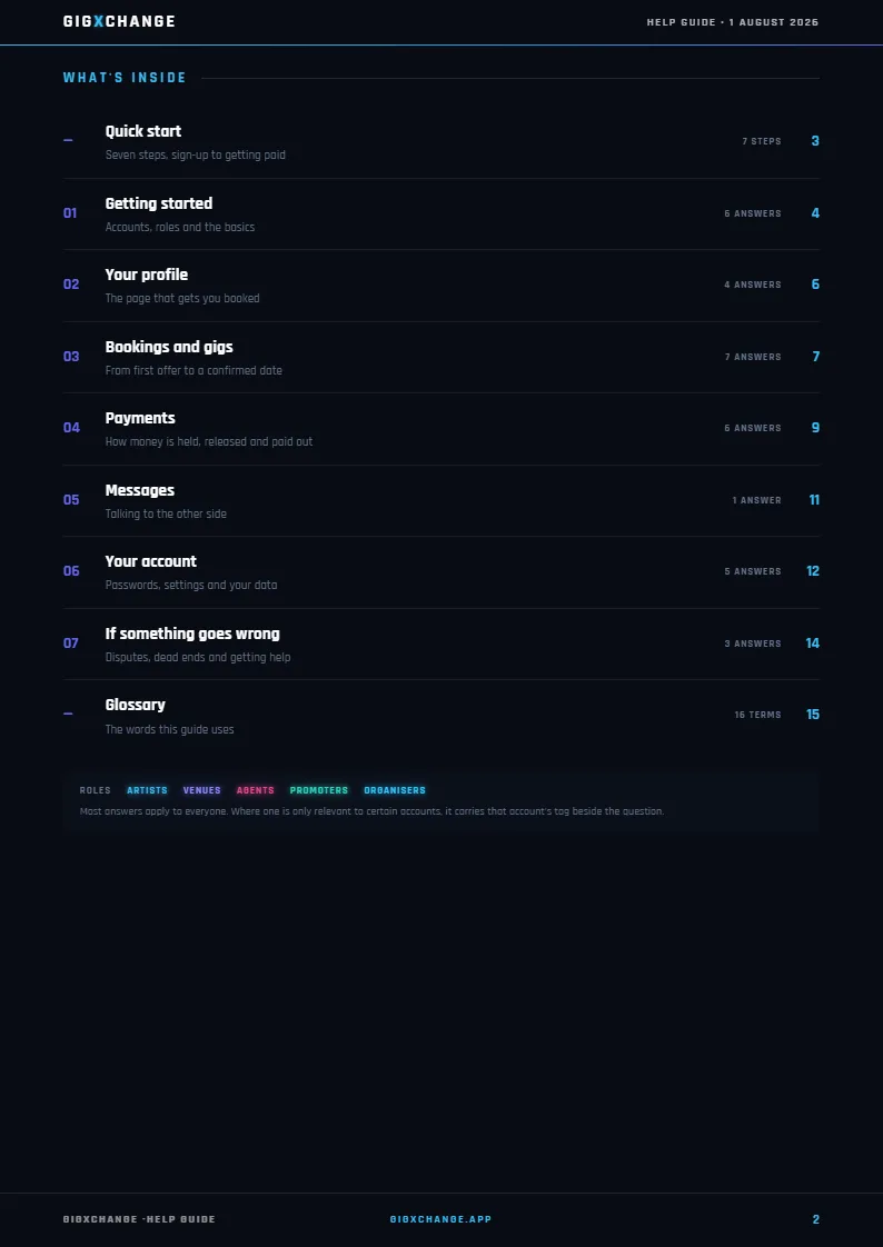 GigXchange Help Guide, page 2 of 17