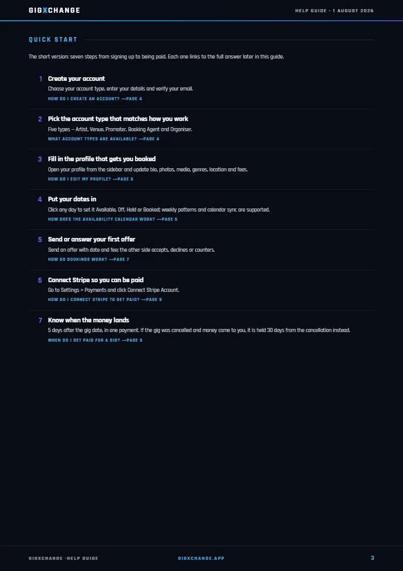 GigXchange Help Guide, page 3 of 17