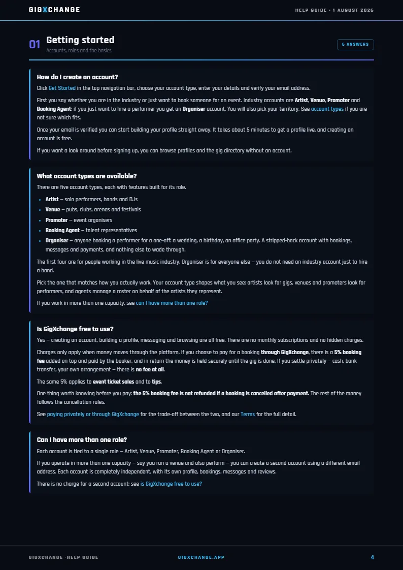 GigXchange Help Guide, page 4 of 17