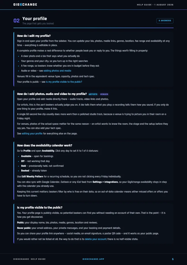 GigXchange Help Guide, page 6 of 17