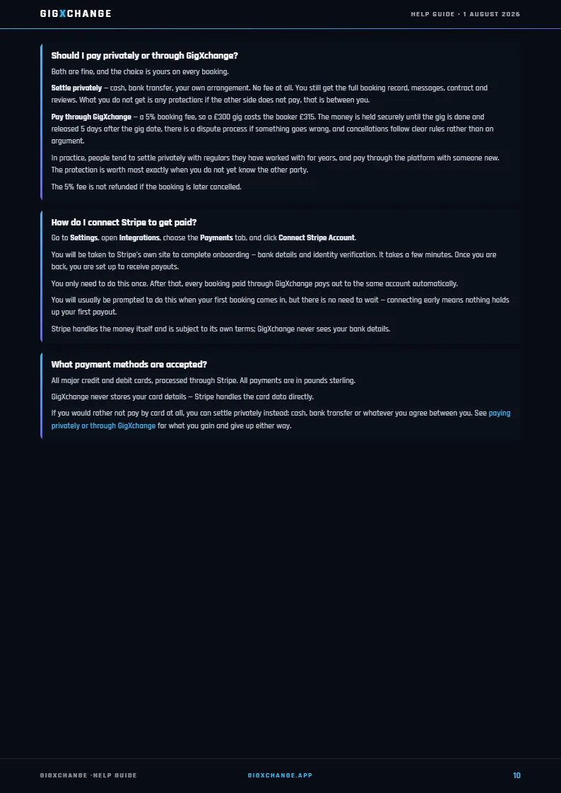 GigXchange Help Guide, page 10 of 17
