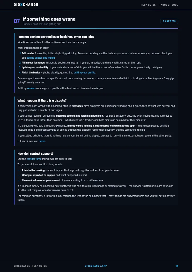 GigXchange Help Guide, page 14 of 17