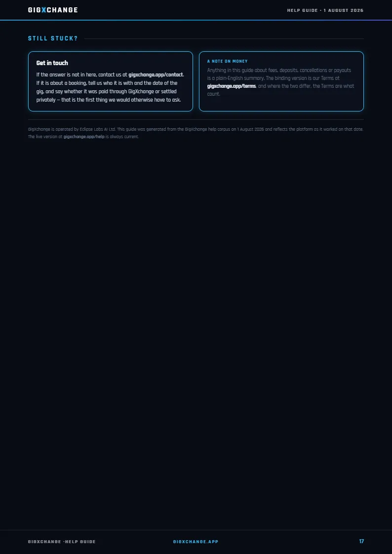 GigXchange Help Guide, page 17 of 17