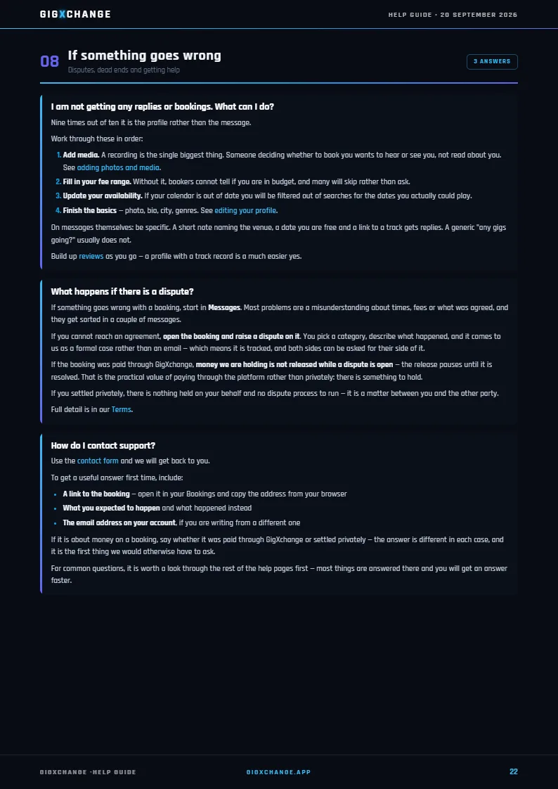 GigXchange Help Guide, page 22 of 24