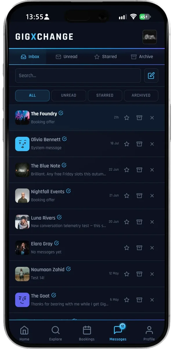 Review applications - the GigXchange app, shown using a demo account