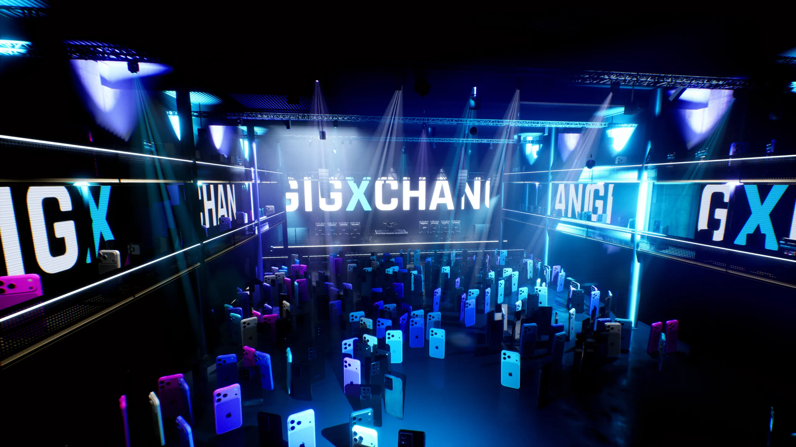 Inside the GigXchange arena — hundreds of member profiles under stage lights