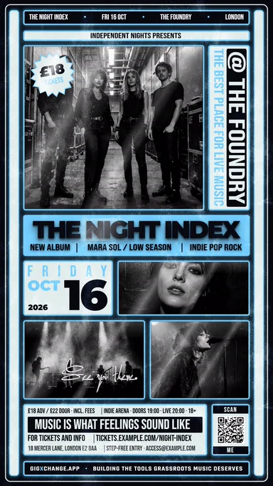 Live flyer page — the Backline design, as a member's own visitors see it