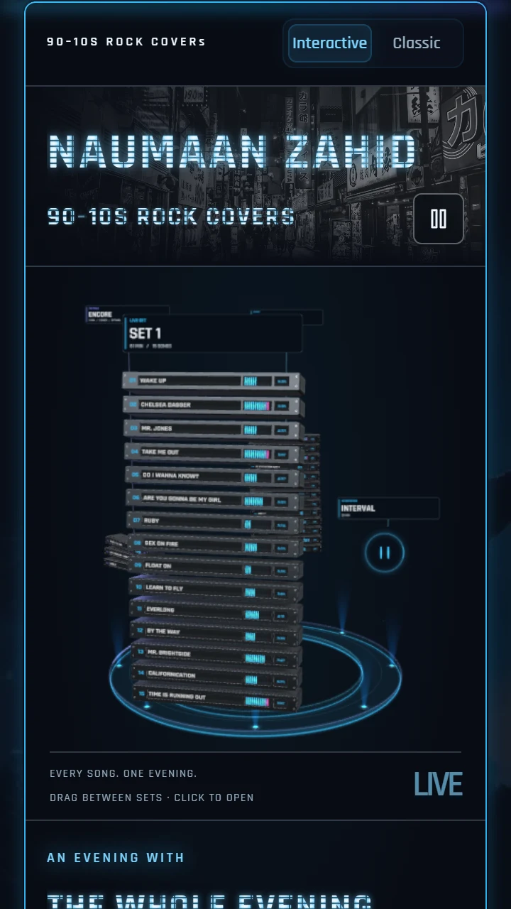 Setlist page — Marquee look, built in the GigXchange setlist builder