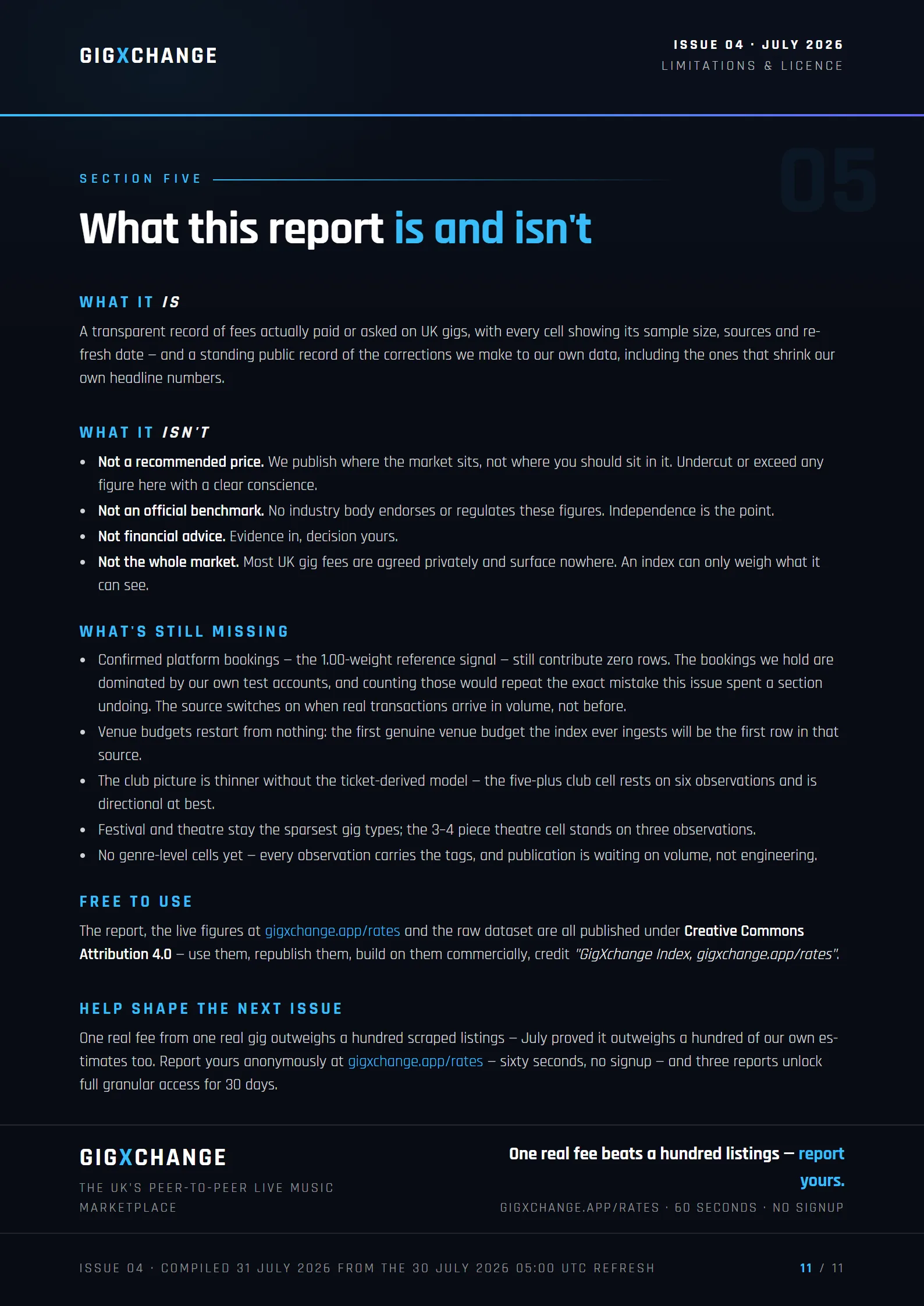 What this report is and isn't — limitations and licence