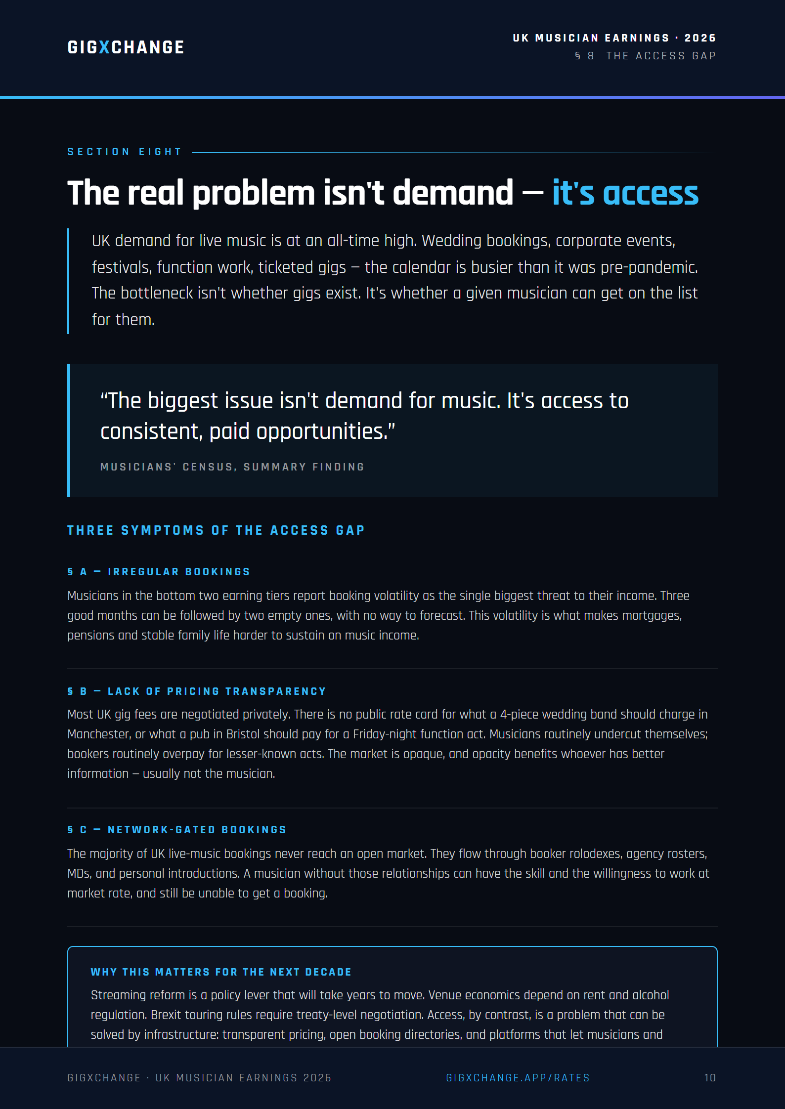 Section 8 — The access gap: the real UK live music bottleneck